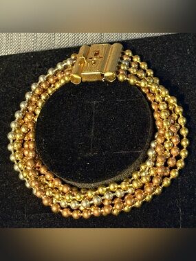 Vintage Multi-Strand Metallic Bead Bracelet | Mid Century Glam Jewelry